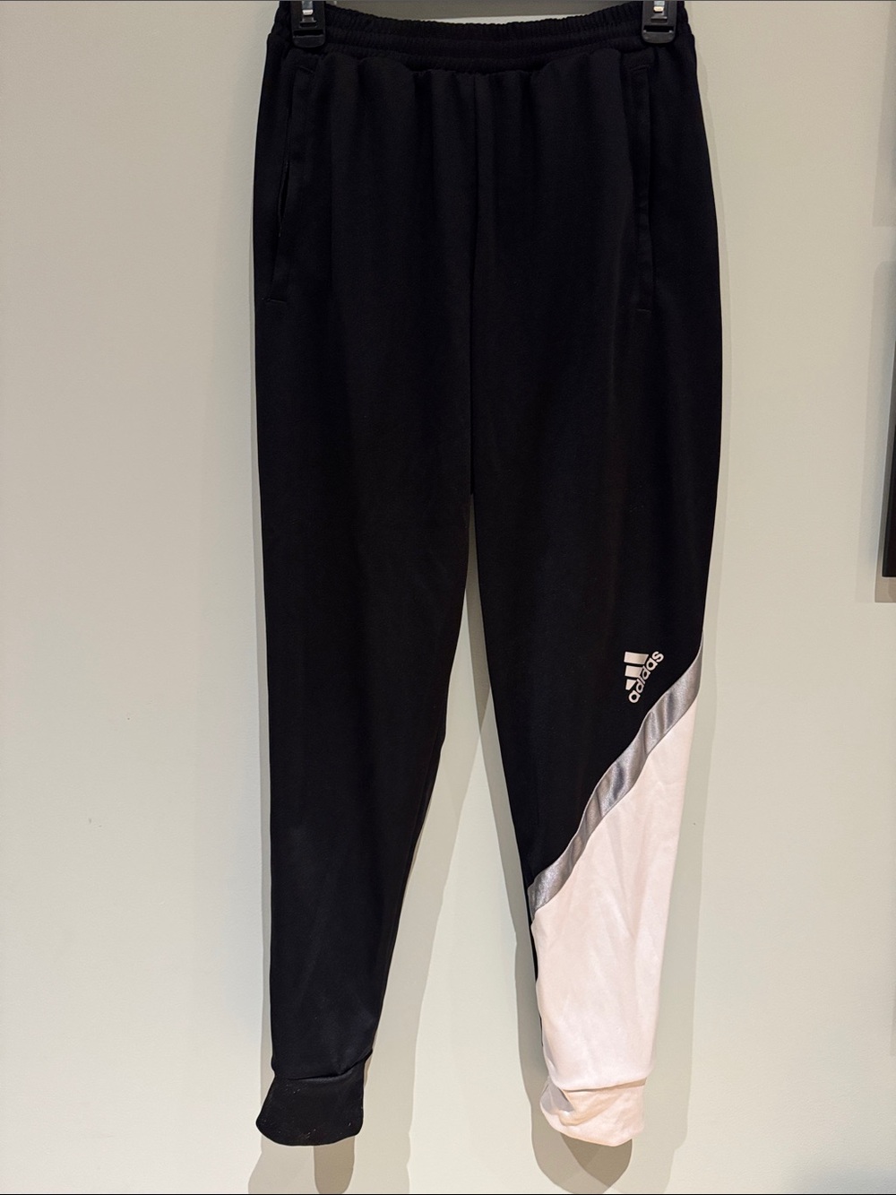 adidas Black and White Men's Athletic Joggers with Silver Accent